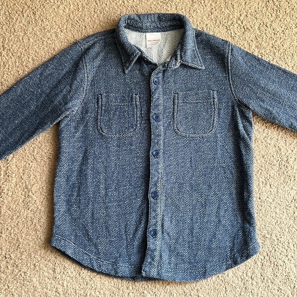 Hanna Andersson Herringbone Button Down In French Terry Navy Blue - Picture 2 of 6